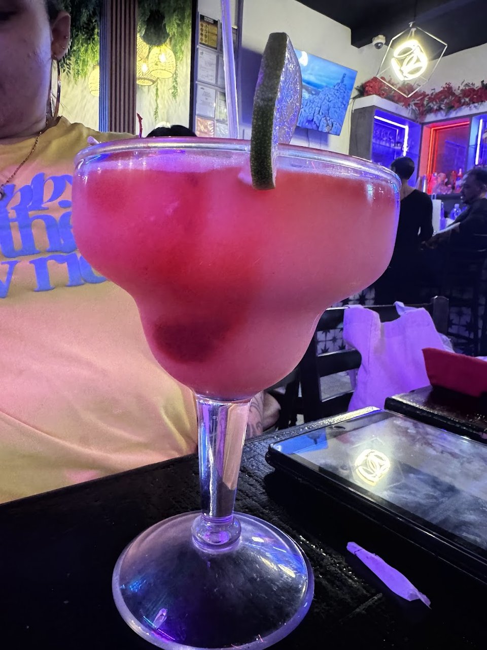 Strawberry Margarita with Lime Wedge